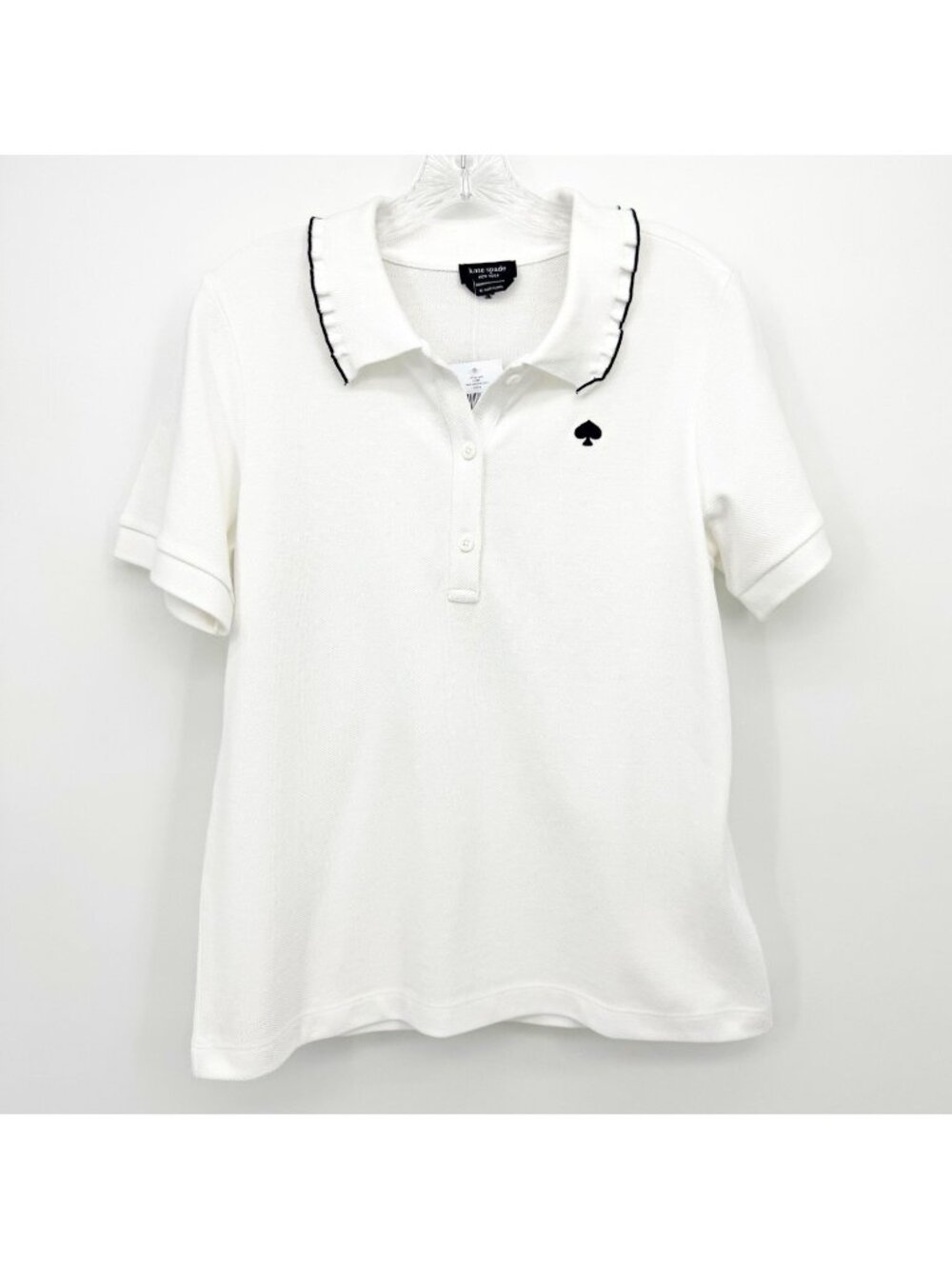 kate spade New York White ruffle Polo Black Trim Spade Logo women’s Size Medium